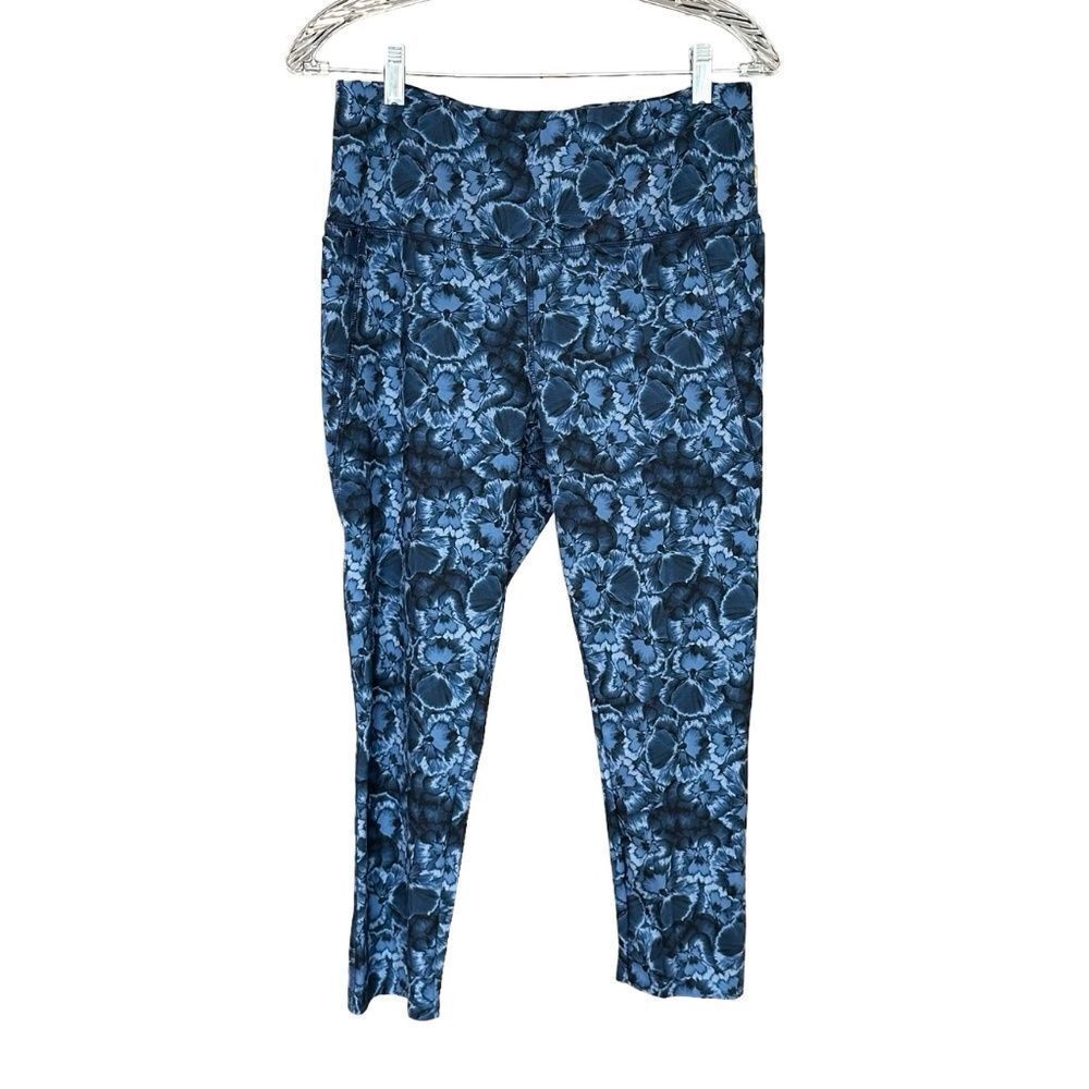 Danskin Women's Watercolor Floral Printed Leggings Blue Size Large